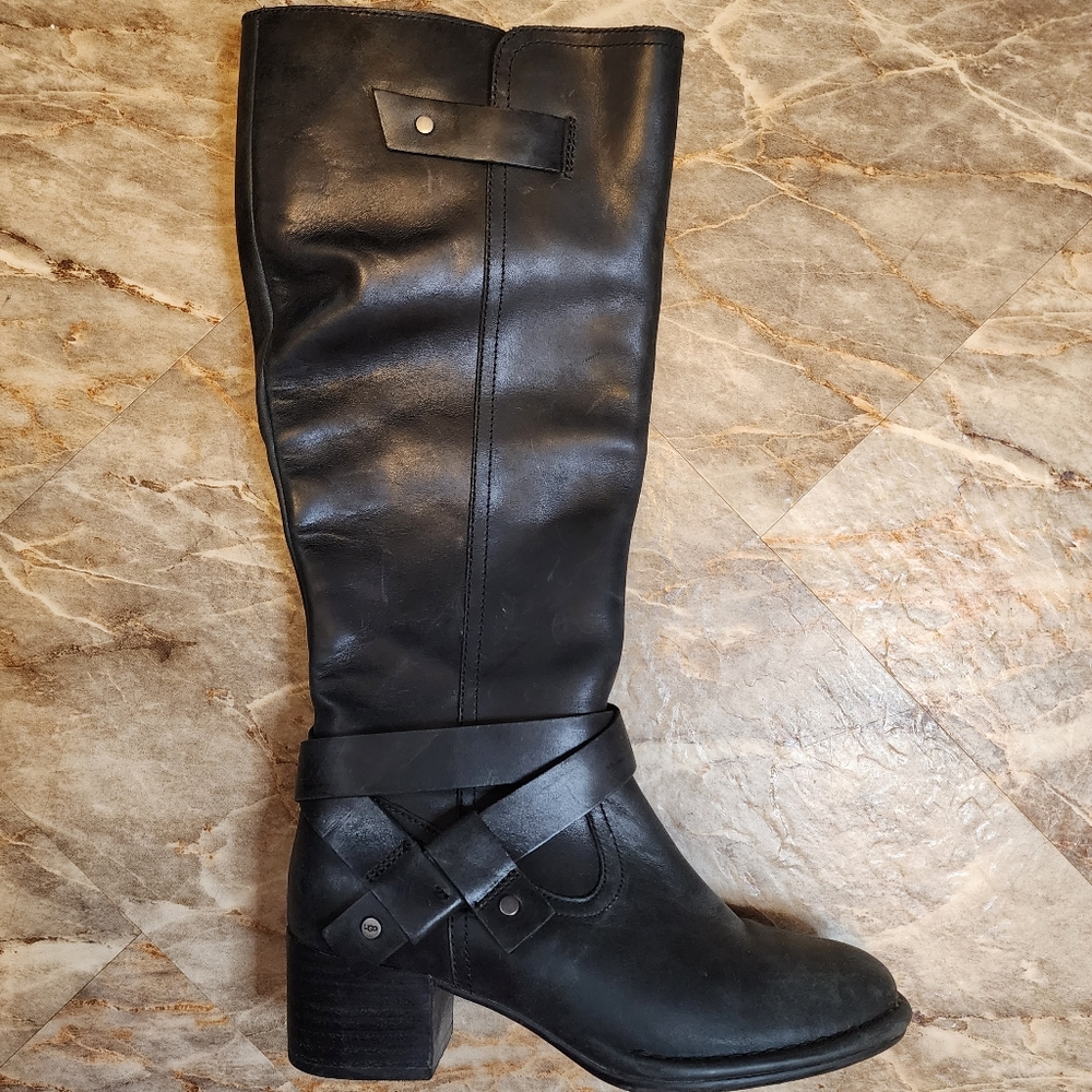 Ugg GUC knee high leather boots black zipper 5.5
